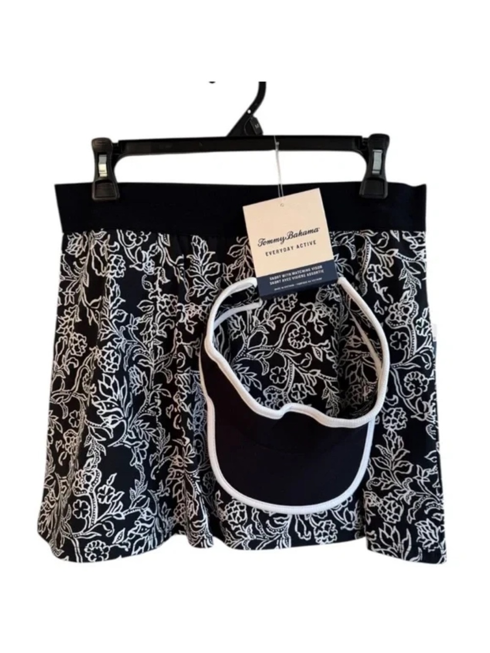Tommy Bahama Black and White Floral Skort with Matching Visor